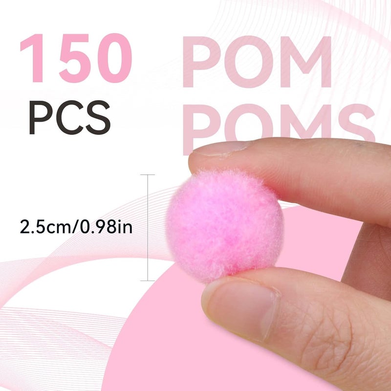 MORFEN 150 Pcs Pom Poms, 1 Inch Light Pink Craft Pom Poms, Fuzzy Pompom Puff Balls, Small Pom Pom Balls for DIY, Arts, Crafts Projects, Home Decorations - Image 2